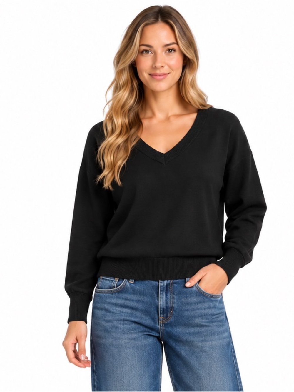 Lucky Brand Women's Black V-Neck Sweater
